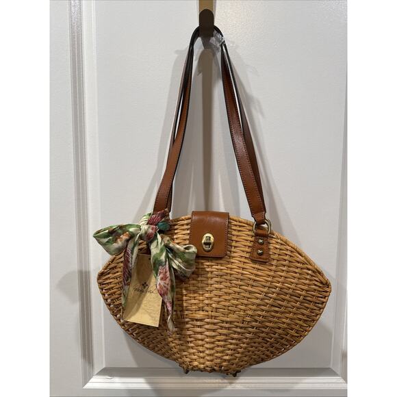 Patricia Nash Handbags - Patricia Nash Mare Shell Wicker Rattan Shoulder Bag Extra-Large Scarf NEW